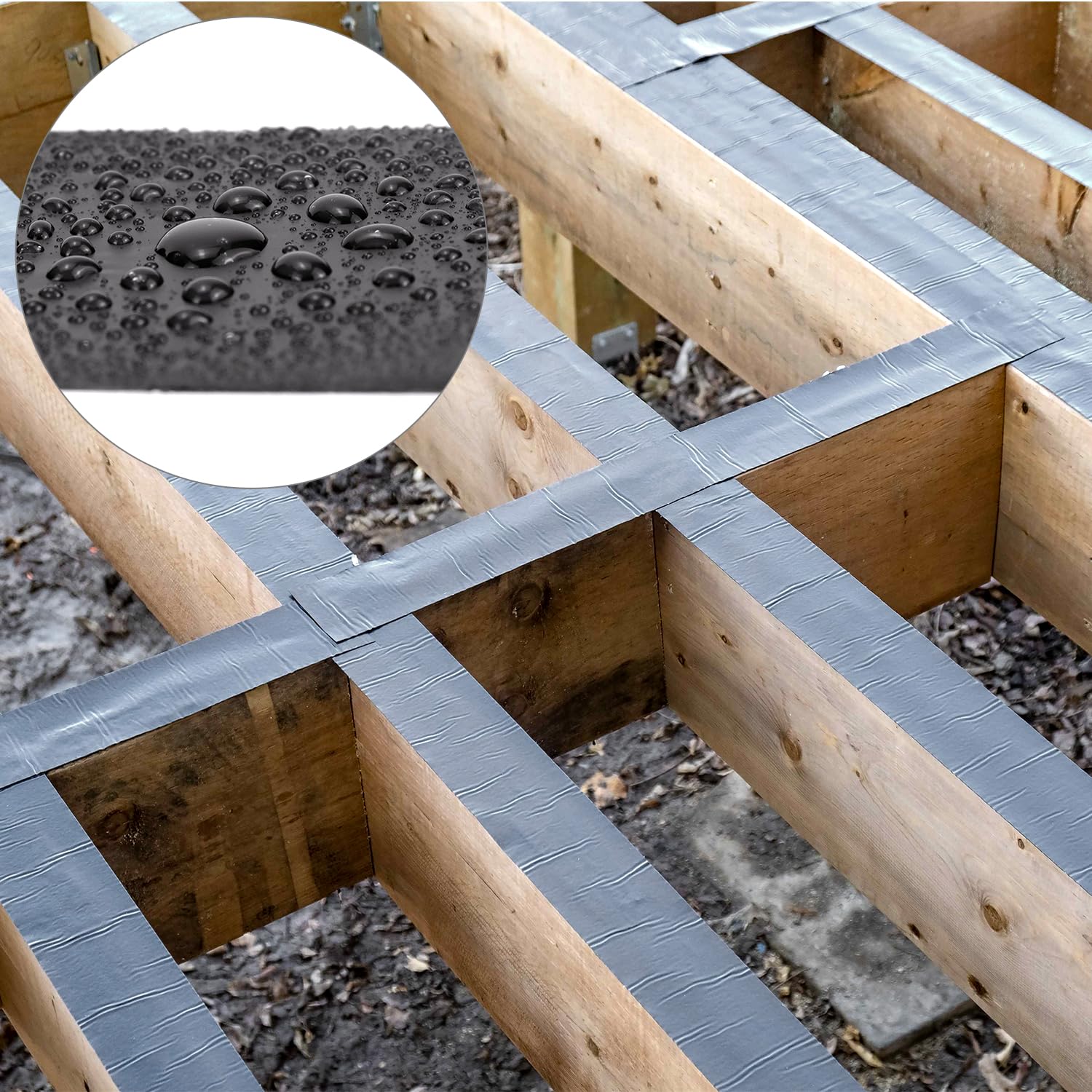QWORK® 2 Rollen 15 M x 100 mm Terrassen Holzschutzband Stark Klebend Abdeckband für Unterkonstruktionen und Holz, Zuverlässig Schutz vor Witterungseinflüssen