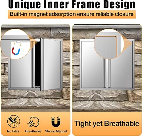 Miniatura 5 de Puertas de cocina al aire libre de 26 pulgadas de ancho x 24 pulgadas de alto, puerta de acceso de barbacoa de acero inoxidable, puerta de cocina de