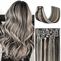 Vista 48 de Honsoo Extensiones de cabello humano real de color marrón con pinzas, marrón castaño, 15 pulgadas, 70 g, 7 unidades, cabello lacio sedoso y marrón