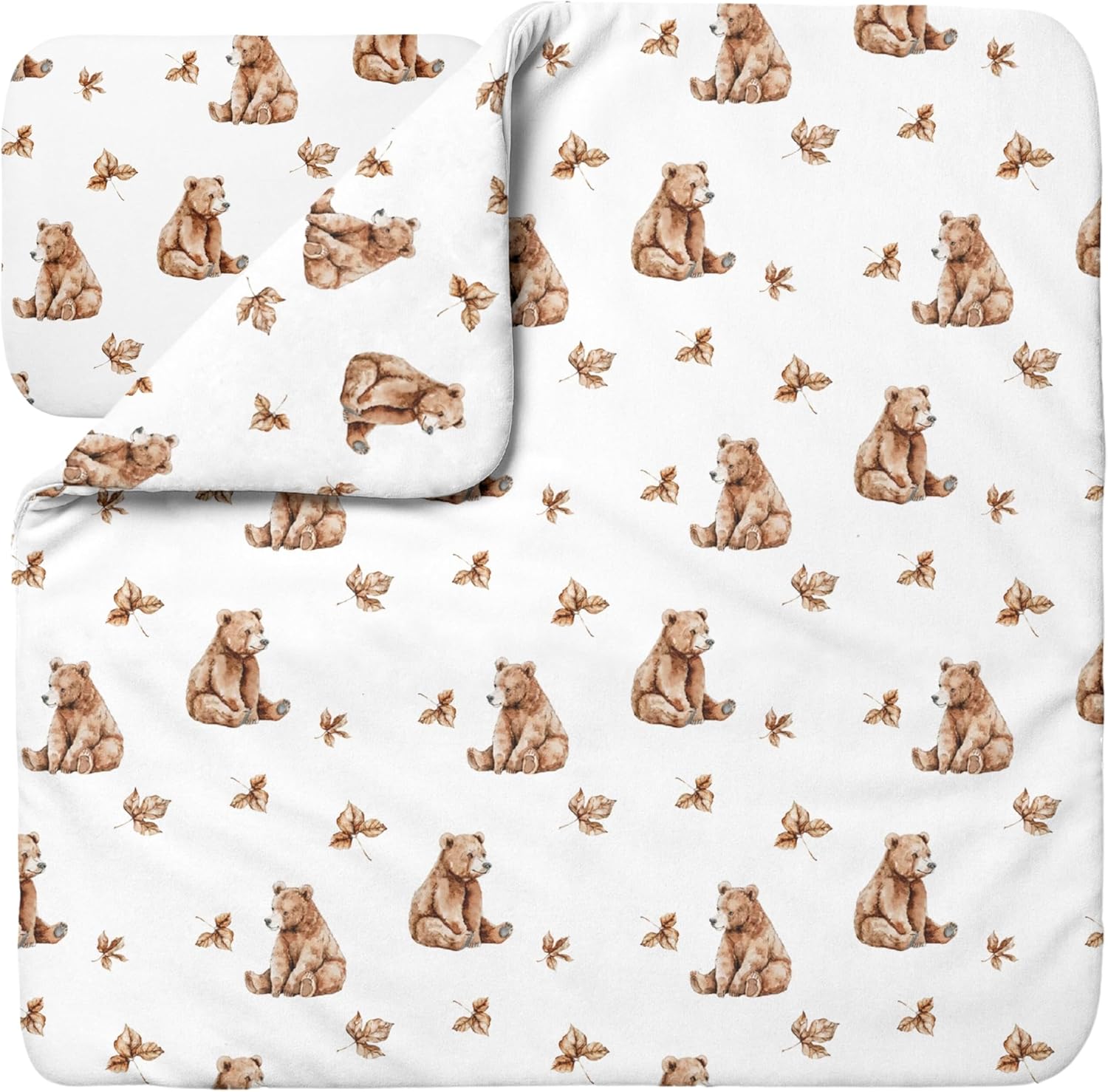 Waldin Baby Children’s Bedding Set, 100% Bamboo, No Cover, Hypoallergenic, Duvet and Pillows, Bear/White, 75 x 75 cm + 30 x 40 cm