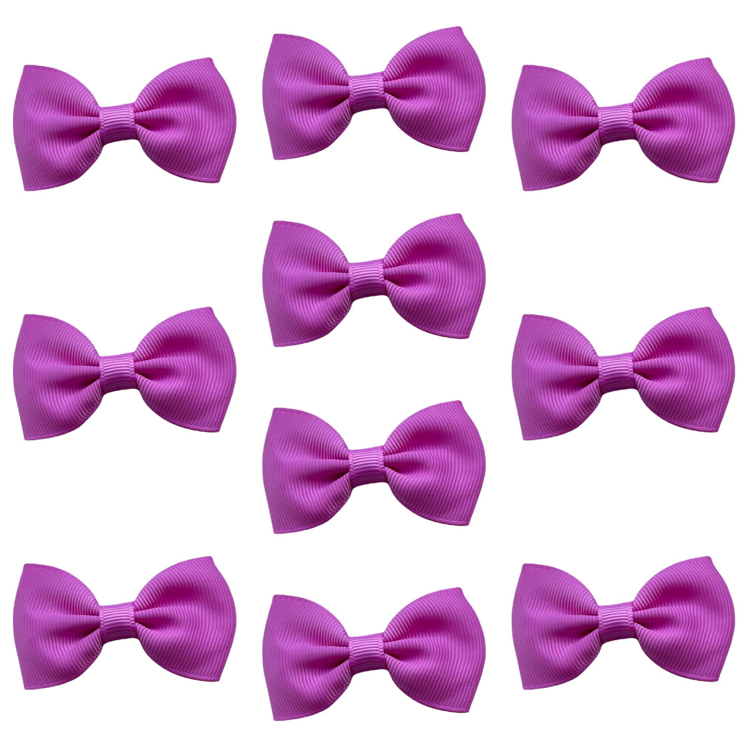 Fuchsia Hair Bows Clips Slides Grips 2.7" inch Soft Ribbon Small Straight School Hairbows for Girls 10pcs
