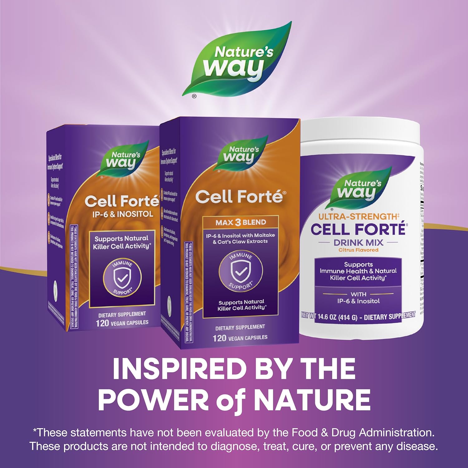 Nature's Way Cell Forté MAX3 Blend IP-6 & Inositol with Maitake Mushroom & Cat's Claw Extracts, Immune Support and Natural Killer Cell Activity*, No Gluten, Vegan, 120 Capsules (Packaging May Vary)