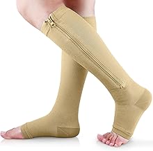 Ailaka Zipper 15-20 mmHg Compression Socks for Women Men, Knee High Open Toe Support Graduated Medical Varicose Veins Hosiery for Edema, Swollen, Pregnancy, Recovery (1 Pair)