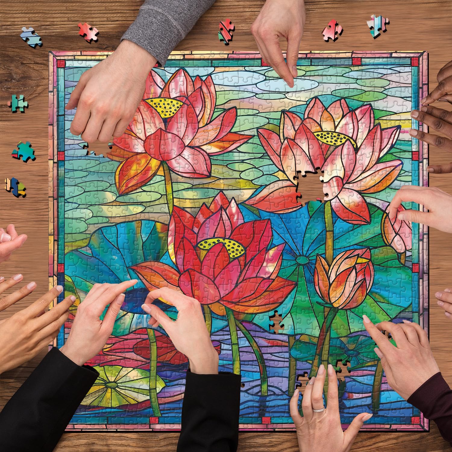 Eternal Lotus 1000 Piece Jigsaw Puzzle - Stained Glass Flower Art, 23.85" X 23.85" - View #2