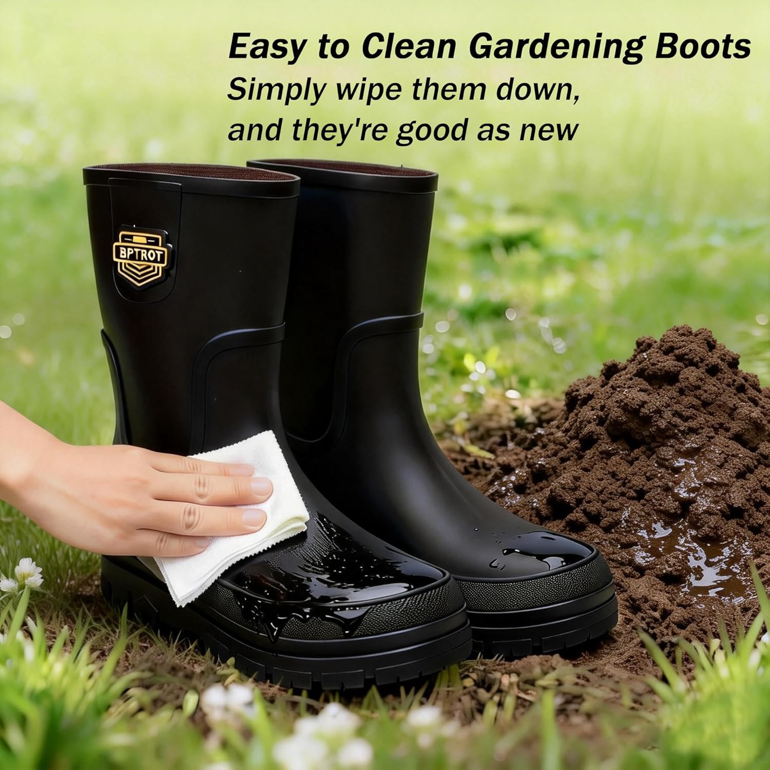 kmkaren Rain Boots for Men, Comfort Mens Rubber Boots, Waterproof Garden Boots with PVC Unique Design, Lightweight Durable Work Mud Boots for Fishing Farming Gardening - Image 5