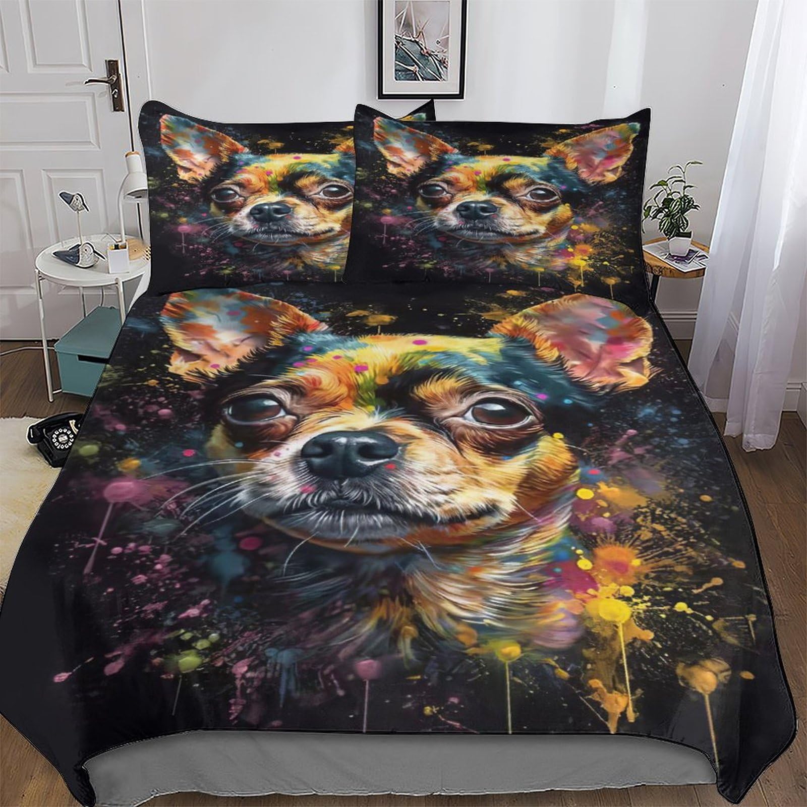 Housse de couette motif chien parure de lit king size pour chambre enfant et adulte