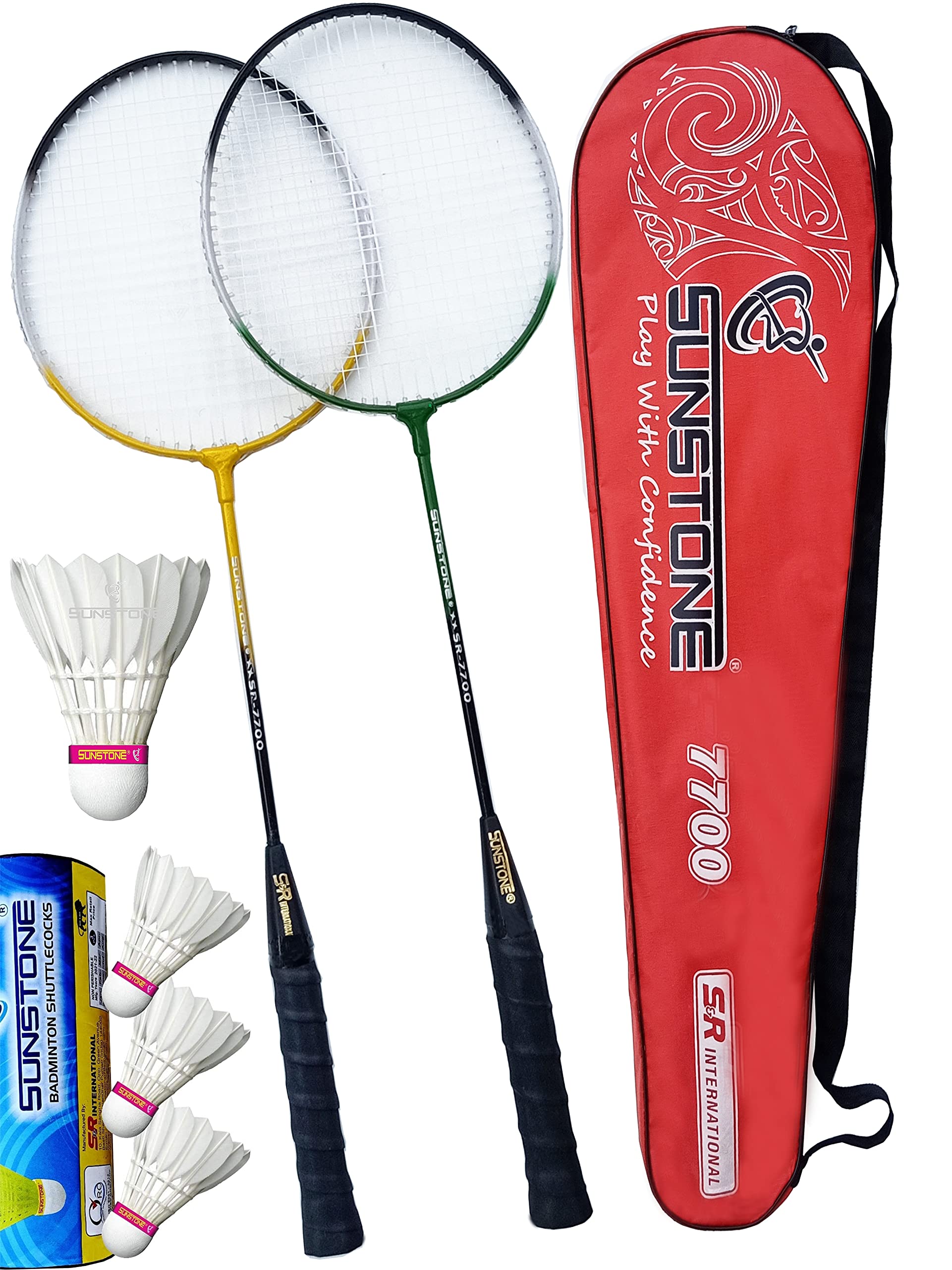 SUNSTONE 7700 ex Badminton Racket 2 Piece 3 Feather Shuttles Combo Multi Colour (B093Z9B877) Amazon Price History, Amazon Price Tracker