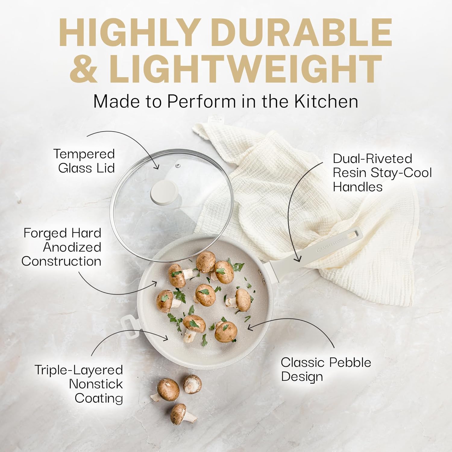 Granitestone 14 Inch Non Stick Frying Pans with Lid, Family Sized Nonstick Skillet, Multipurpose Oven Safe Skillet, Dishwasher Safe