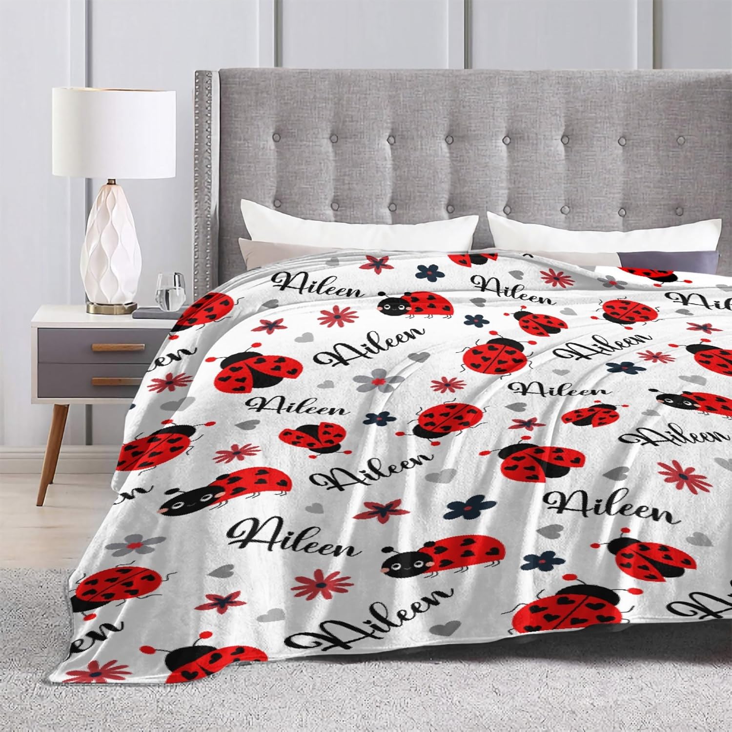 Custom Ladybug Blanket Gifts Super Soft Lightweight Flannel Personalized Blankets Throw for Kids Adult, Suitable for Couch Sofa Bed Travel All Seasons 40"x50" for Kid