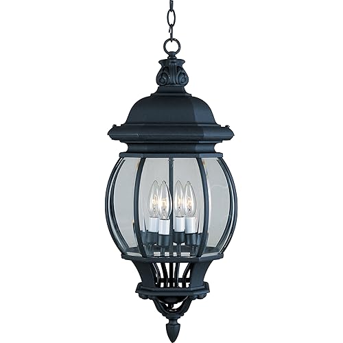 Maxim 1039BK Crown Hill Early American Style Clear Glass Outdoor Pendant Hanging Lantern, 4-Light 160 Total Watts, 25"H x 10"W, Black