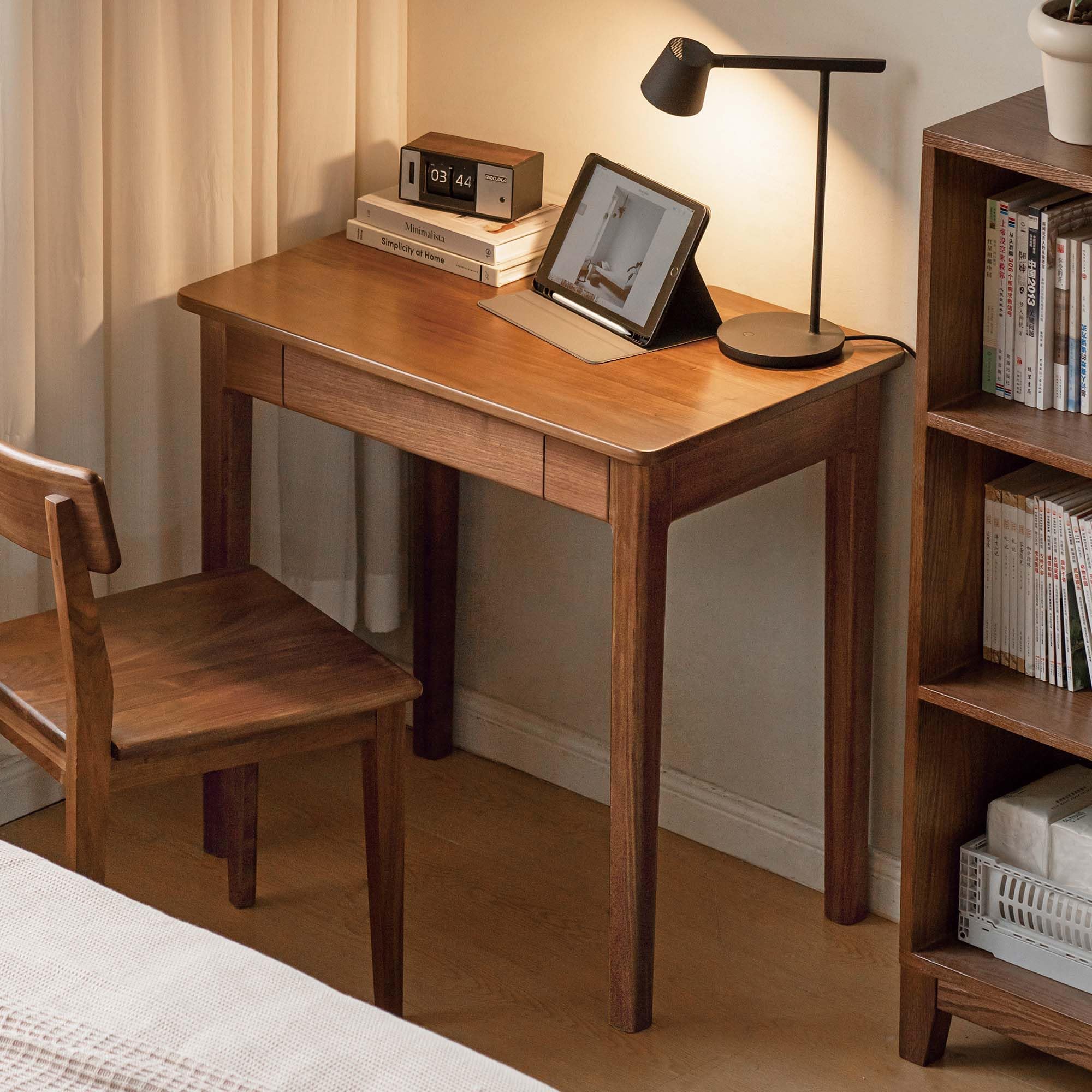Mid-Century Modern Walnut Desk, Solid Wood Desk, Computer Desk with Drawers, Writing Desk for Study, Bedroom, Work 31.49" W
