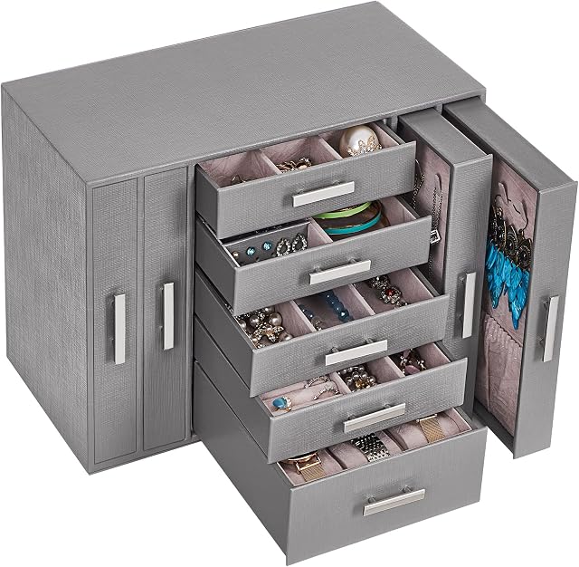 ANWBROAD Large Jewellery Box Jewellery Box Organiser for Women with 9 Drawers for Necklaces Eardrops Rings Jewellery Storage Box Christmas Gift JJB017H