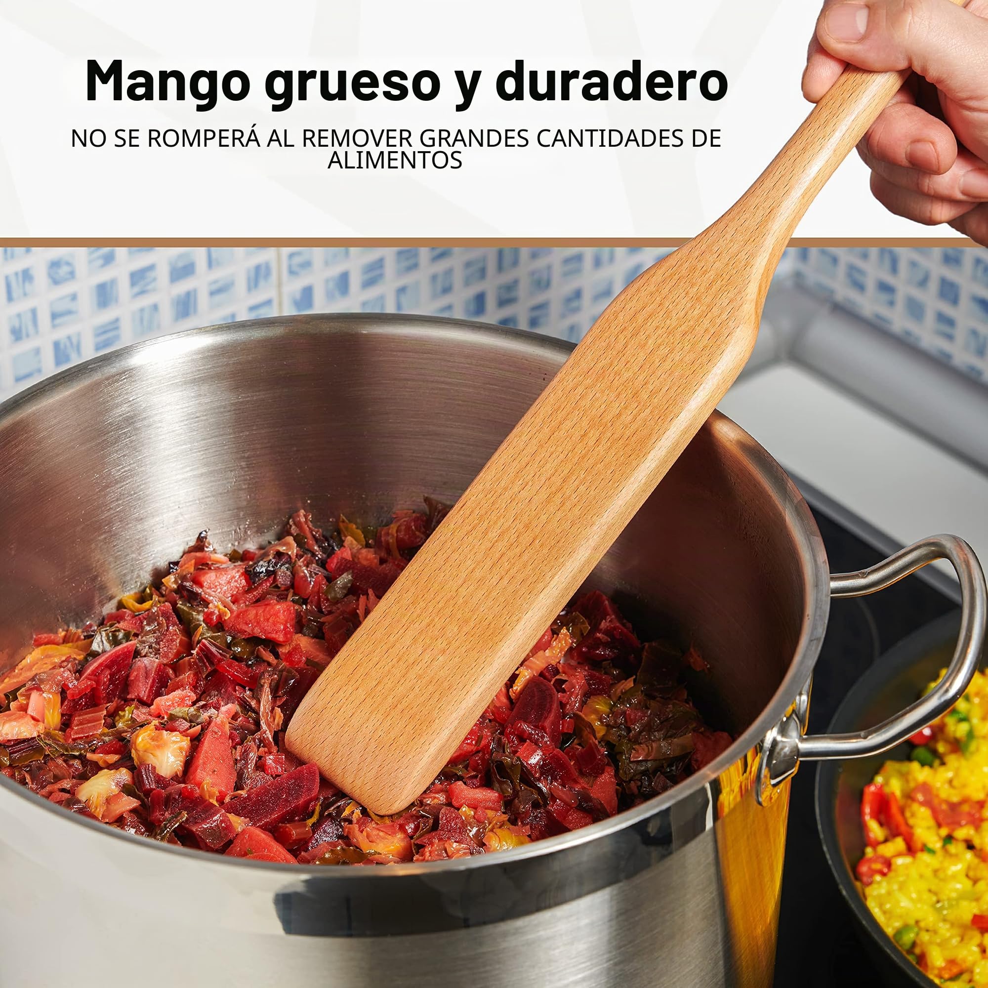 Espátula de Madera - 60 cm Espatula Cocina, Espátula para Cocinar y Revolver - Cuchara de Madera Resistente para Ollas Grandes de Woodenhouse
