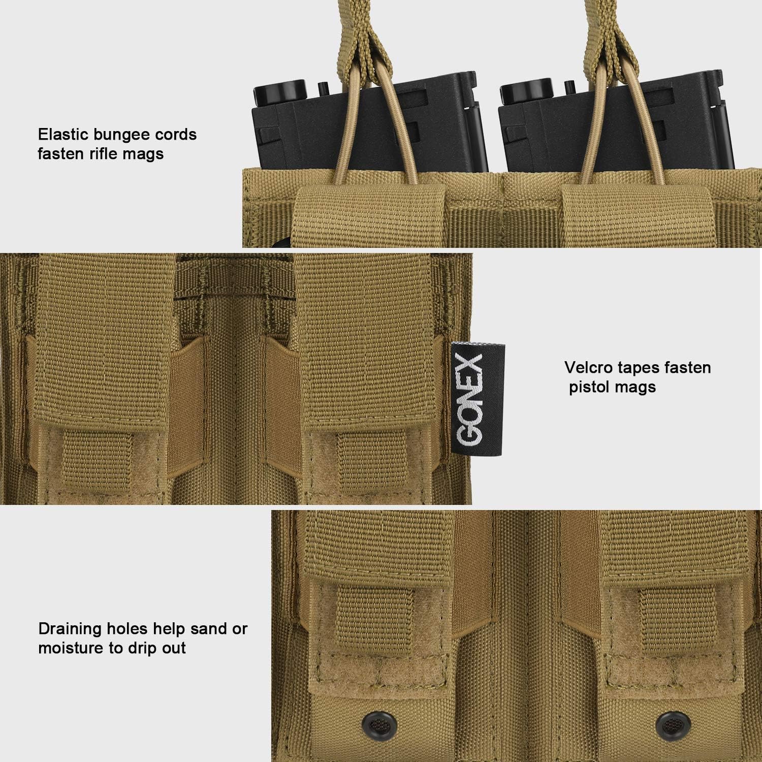 Gonex Molle Mag Pouch, Double/Triple Pistol Mag Pouch Open Top Mag Pouch for Kangaroo Rifle Magazines