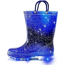 Toddler Rain Boots for Girls Boys, Light Up kids Glitter Rainboots Waterproof Shoes with Handles