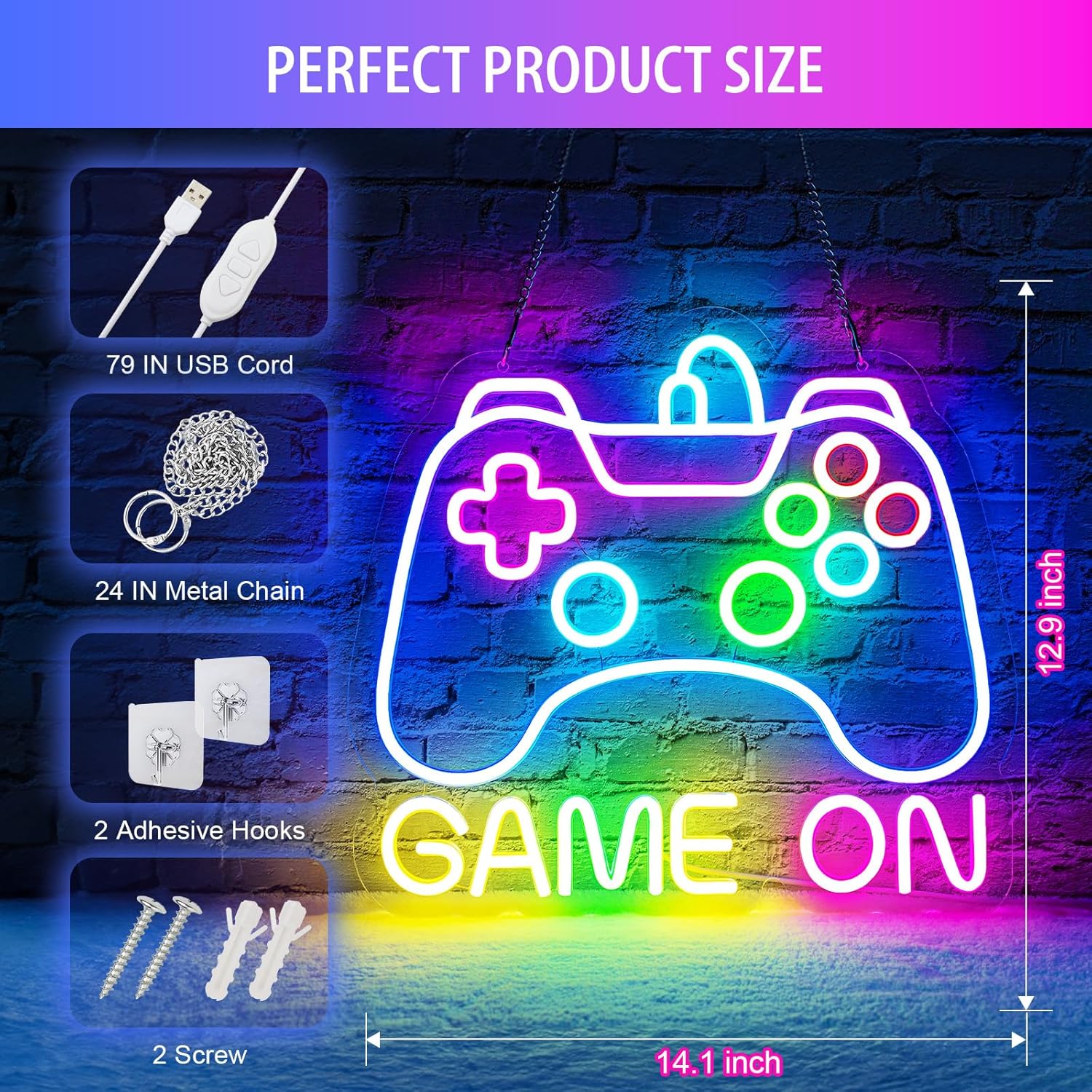 Gamer Neon Sign, Dimmable Neon Controller Sign for Gaming Room Decor, USB Powered Gamepad Shaped Gaming Neon Sign for Teen Boys Room Decor - Best Gifts Led Gaming Sign for Teenage Boys Kids - Image 4