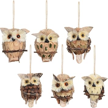 6pc Three Dimensional owl Pendant Straw Hanging Ornaments owl Rustic Twine Pendant Christmas Tree Hanging Pendant Ornaments Xmas Scene Decoration Gift Decor#1