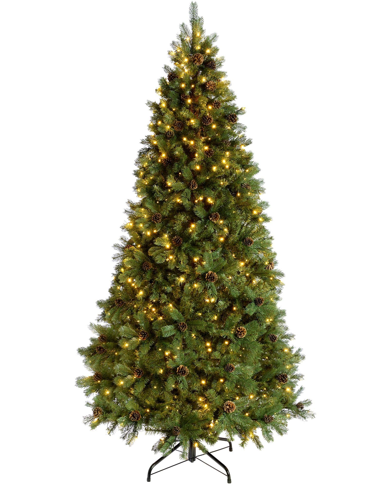Werchristmas Green Pre-Lit Craford Christmas Tree With Pinecones & 500 Chasing Warm Led Lights, 7 Feet/2.1M