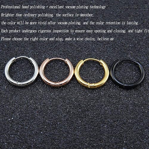 Miniatura 4 de Aretes de acero inoxidable 316L, argollas de 1564, 516, 2564, 716, 1532 y 3564 pulgadas, arracadas hipoalergénicas, para el cartílago, hélix,