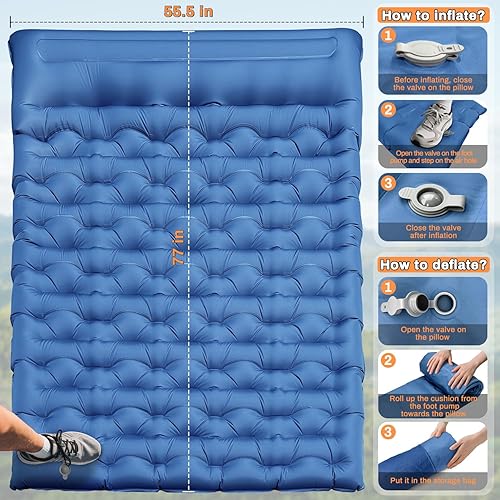 Miniatura 3 de Colchoneta de dormir doble para camping, extra gruesa de 6 pulgadas, tapete de dormir para 2 personas, almohadilla de camping autoinflable con