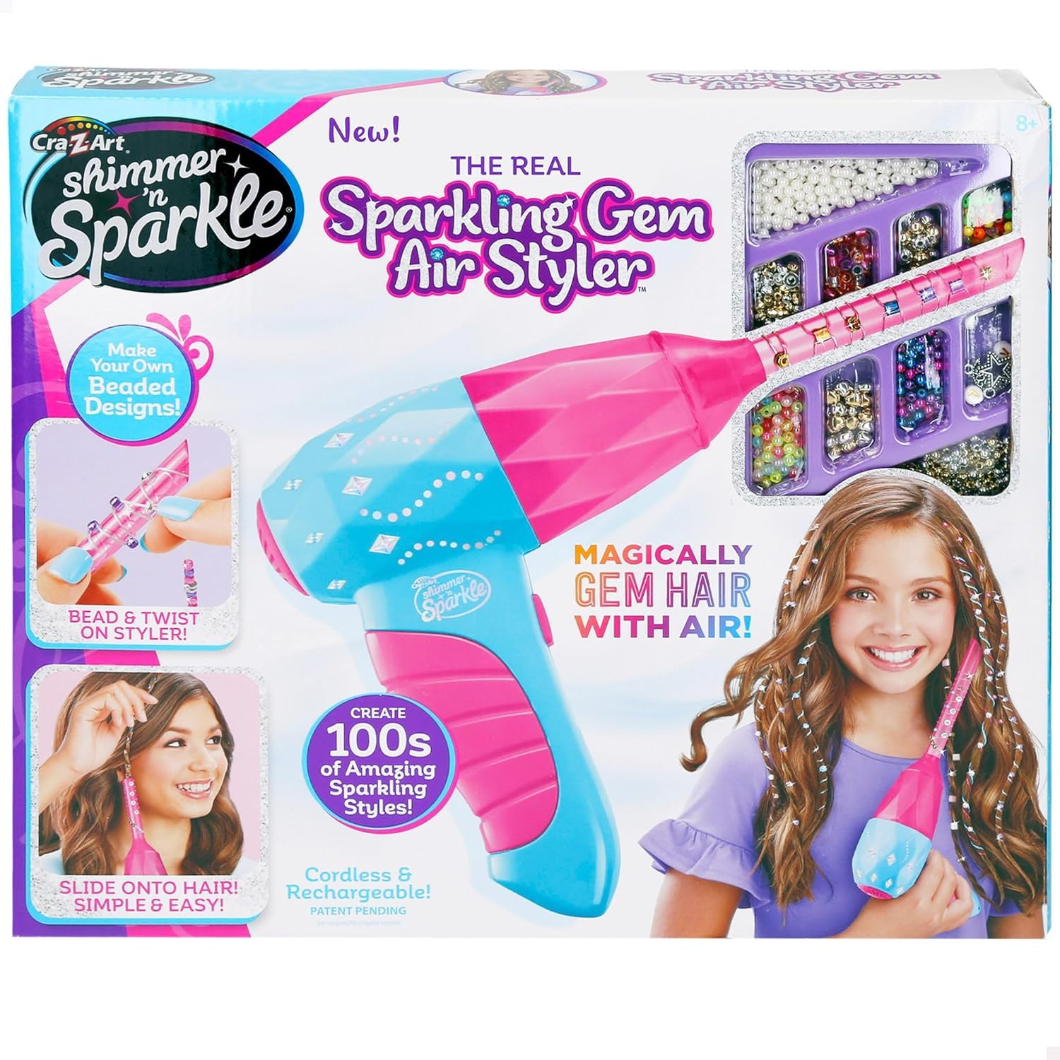 Colorbaby Girls Colourful Shimmer N Sparkle Hair Applicator Cordless Rechargeable Hair Applicator Includes 600 Gems, 8 Small Combs, Stickers, Toys, Ages 8+ (47912)