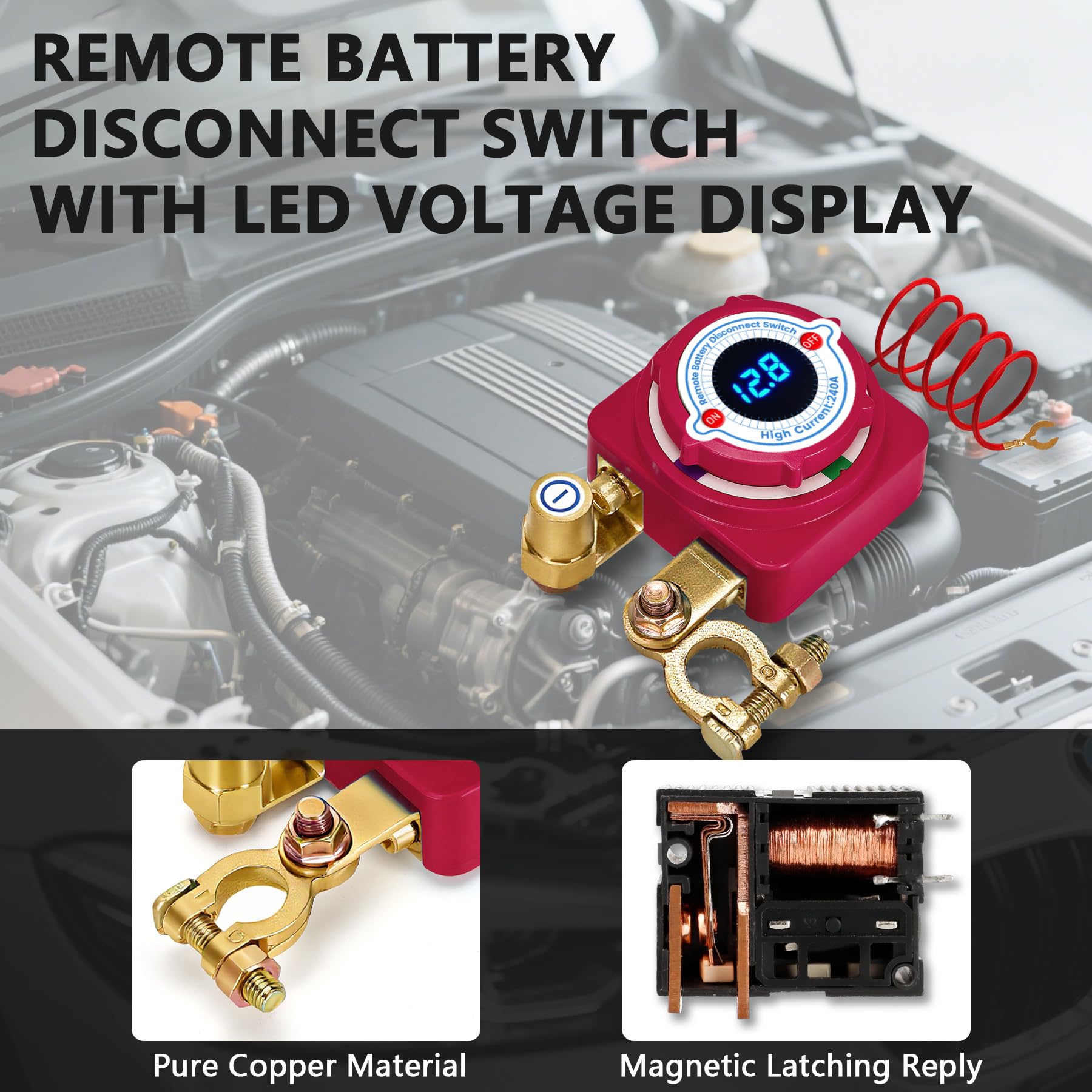 Intelligente Stacca Batteria 12V per Auto, 240A Sezionatore Remoto Senza Fili con LED Volt Display, Staccabatteria Automatico per RV ATV Moto Camion Barca