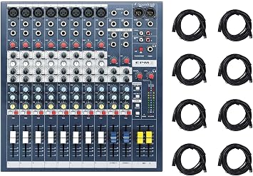 Soundcraft EPM8 8 Monowith2 Stereo Channel 2 Bus Recording/Live Mixer Console EPM 8 Bundle with Rockville RCXFM20E-B 20 Foot Female to Male XLR Mic Cable Black 100% Copper