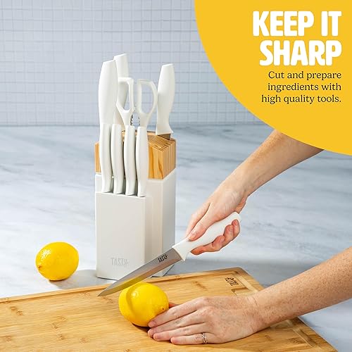 Miniatura 4 de Juego de cuchillos de cocina Tasty con bloque, juego de cubiertos incluye cuchillo de chef, para pan, multiuso, para pelar, cuchillos de carne y