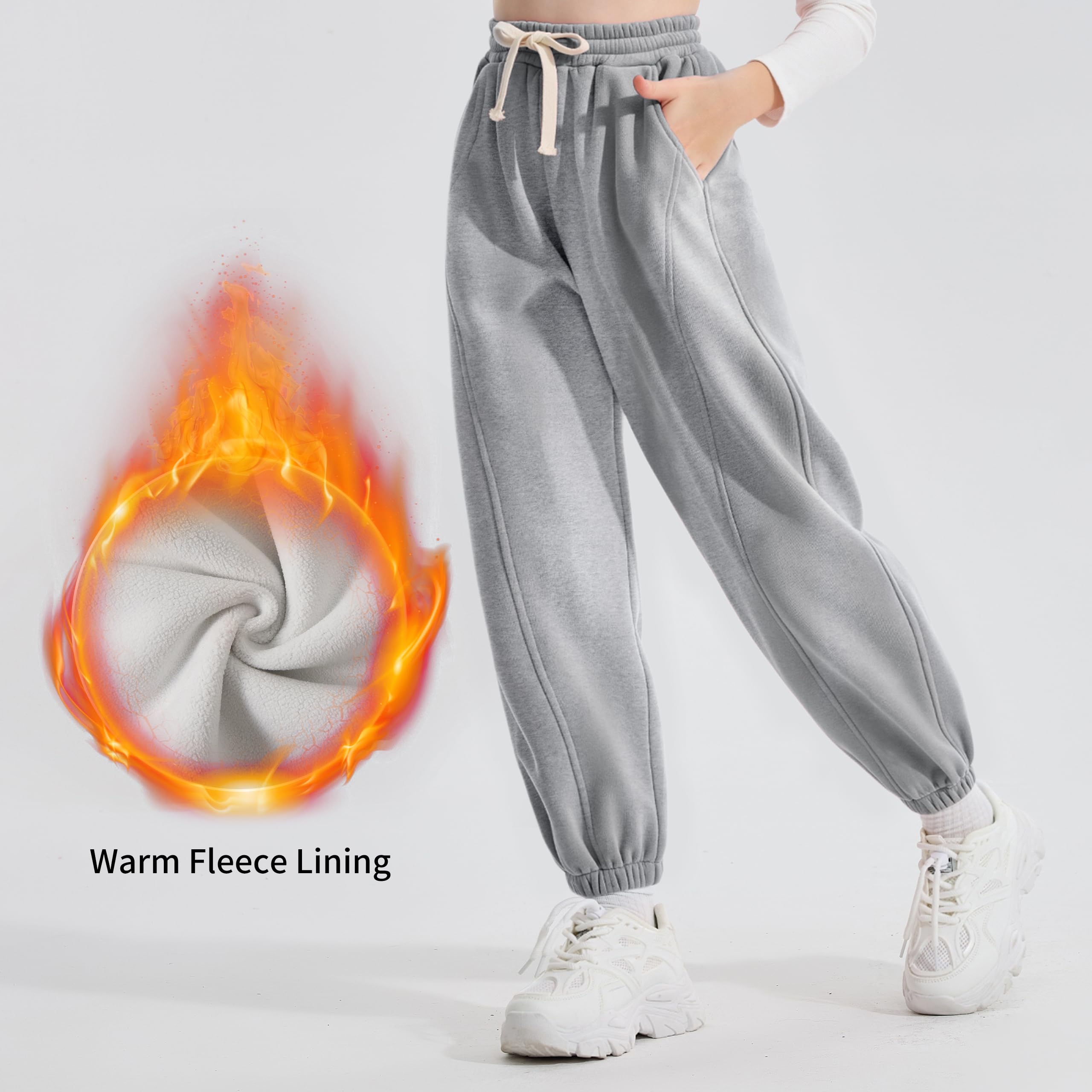 Rolanko Pantalon de Survêtement en Molleton pour Filles, Pantalon de Jogging de Sport Uni, Bas de Survêtement pour Enfants, Grise, Taille: 150/10-11 Ans