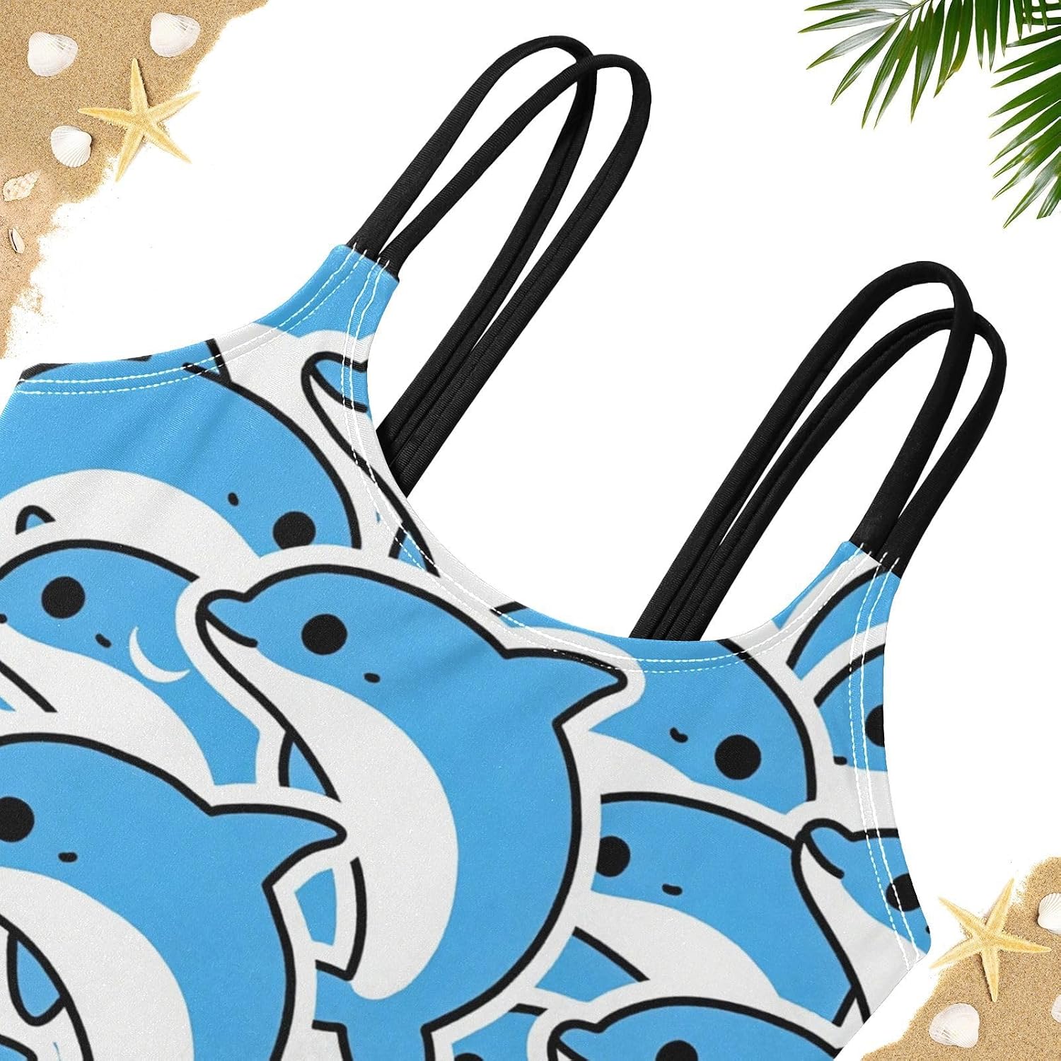 visesunny Girls Two Piece Swimsuits Blue Dolphin Cute Design Girl's Bikini Sets Bathing Suits for Girls Size 5-12Y