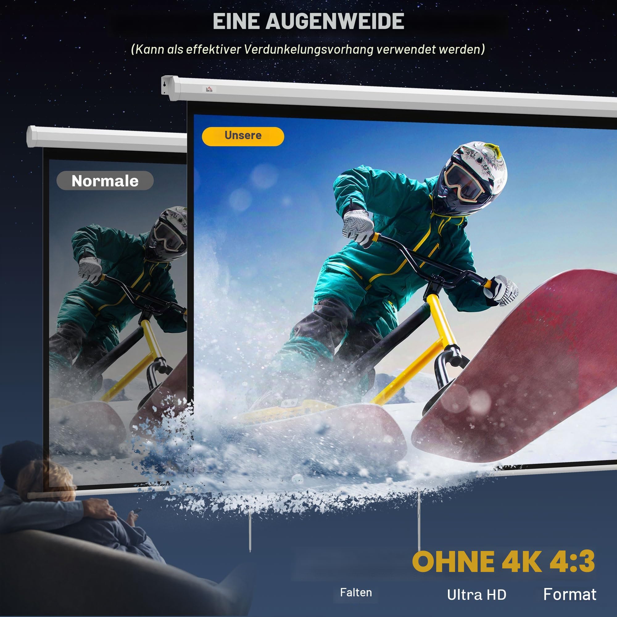 HOMCOM Beamer Leinwand 84 Zoll 171 x 128 cm HD 4K 4:3 Rollo-Leinwand | Projektionsleinwand, für Büro-Präsentationen, Heimkino