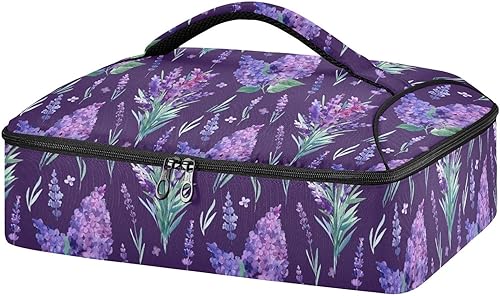 Cacerola aislada con diseño de flores de lavanda en acuarela para alimentos calientes o fríos, para lasaña de 11 x 15 o 9 x 13 pulgadas, plato