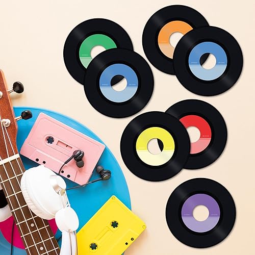 Miniatura 5 de Recortes de discos de vinilo de 4.5 pulgadas, decoraciones de fiesta de discoteca, recuerdos de fiesta de rock and roll de los años 80, 70, 60,