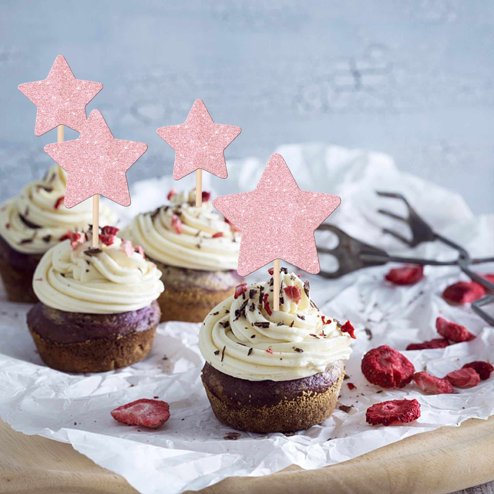 30 PCS Glitter Star Cupcake Toppers - Mixed Sizes For Wedding, Birthday, Bridal Shower Cake Decorations, Green