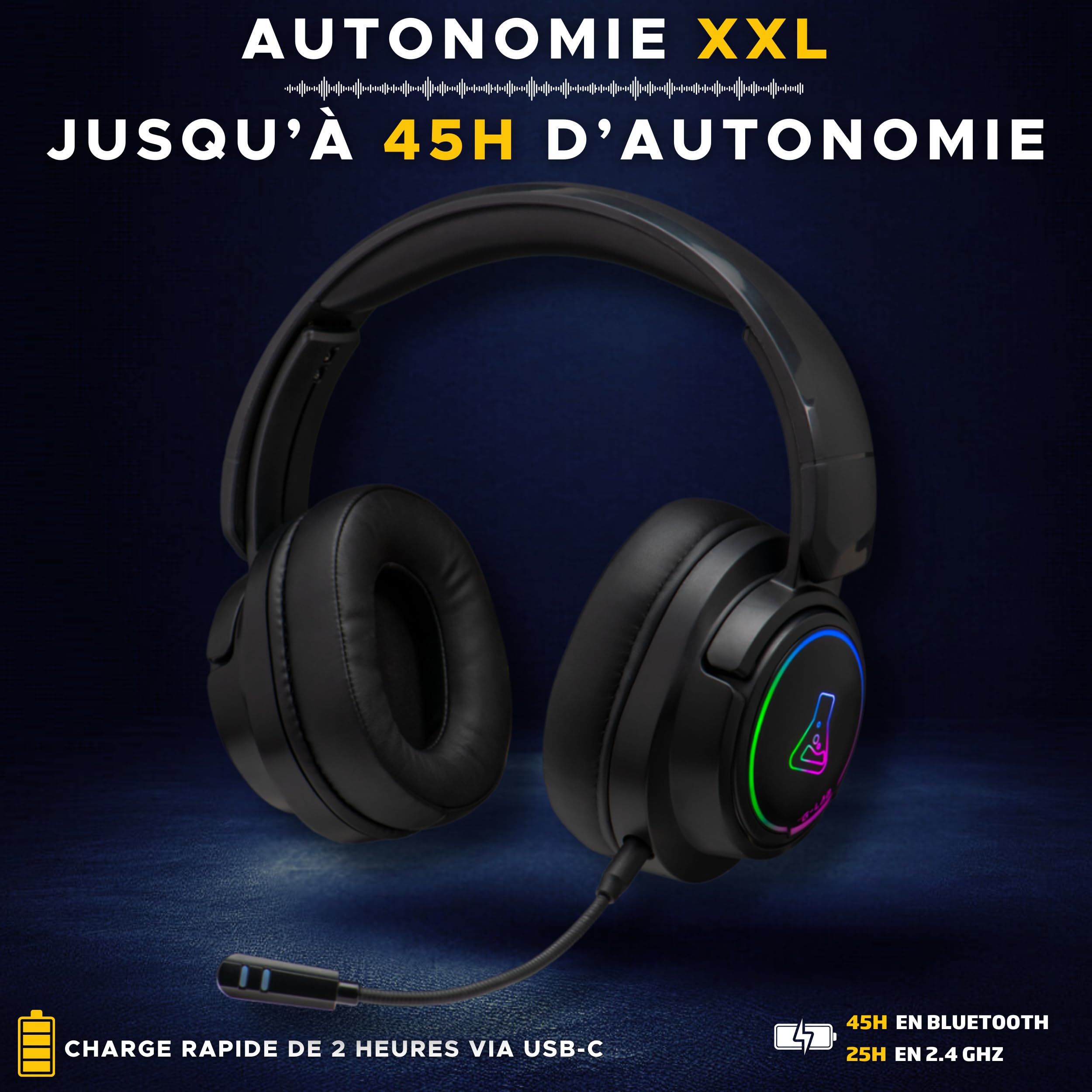 The G-Lab - Korp Iridium - Casque Gaming Sans Fil 2.4GHz & Bluetooth, Audio Haute Qualité, Micro Détachable, Autonomie 45H, RGB, Oreillettes Similicuir - Casque gaming PS5,PS4,PC, SWITCH, ANDROID, IOS | Sans Fil 2.4GHz & Bluetooth, Audio Haute Qualité, Mi