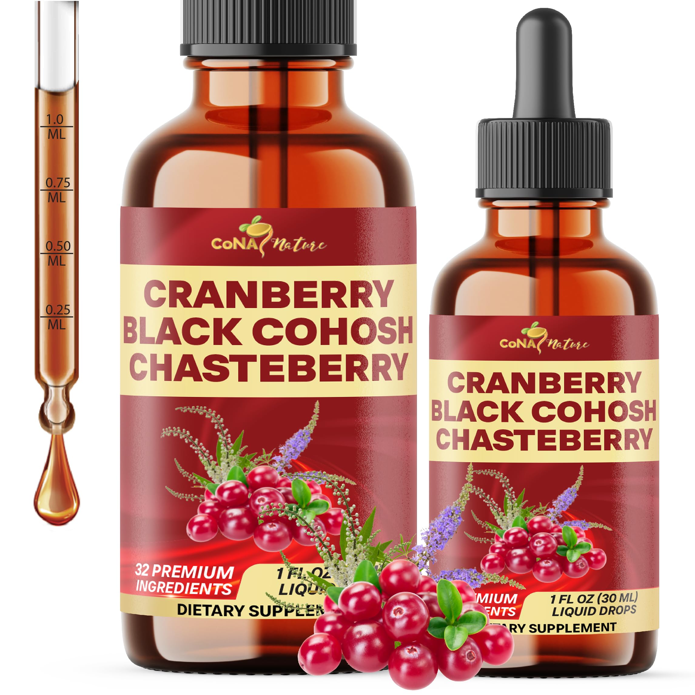 23in1 Cranberry Liquid Drops with, Vitamin D3, K2, C, E, Cranberry, Black Cohosh, Chasteberry, Wild Yam, D-Mannose, Probiotics, Maca & More to support health, Immunity - 30 Days Supply - 1FL Oz