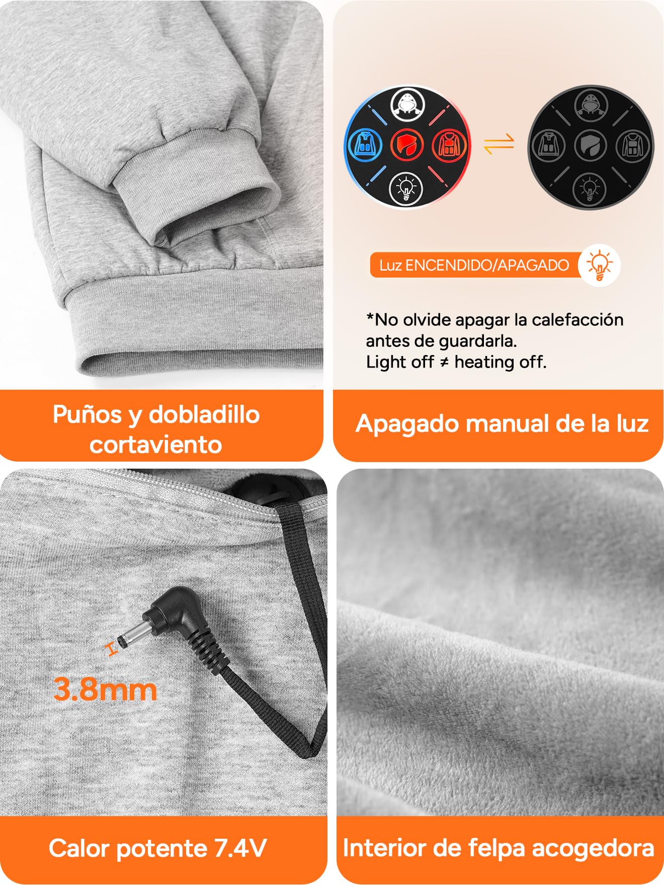 DR.PREPARE Sudadera con Capucha Calefactable Hombre y Mujer 9 Zonas de Calor Batería 16,000 mAh 3 Niveles de Calefacción Hasta 8H de Autonomía Chaleco Calefactable Forro Polar Para Exteriores