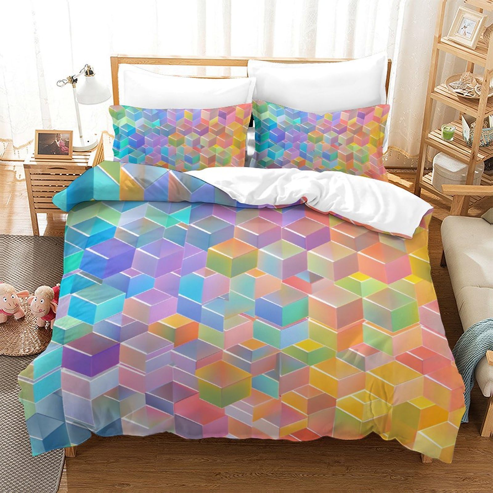 Parure de lit 3D blocs colorés 200x200cm pour des nuits sereines