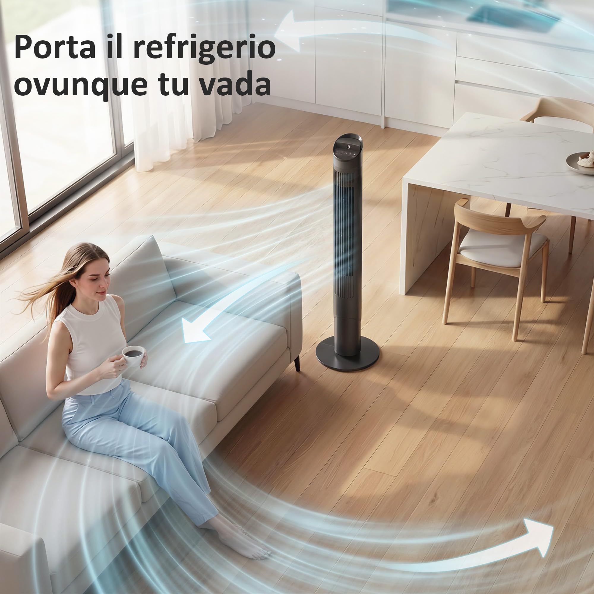 HOMCOM Ventilatore a Torre 116 cm con App WIFI e Telecomando, Ventilatore a Colonna Silenziosa con 6 Velocità, 4 Modalità, Oscillazione 65°, Timer 12H, Schermo LED, 45W, per Camera da Letto, Nero