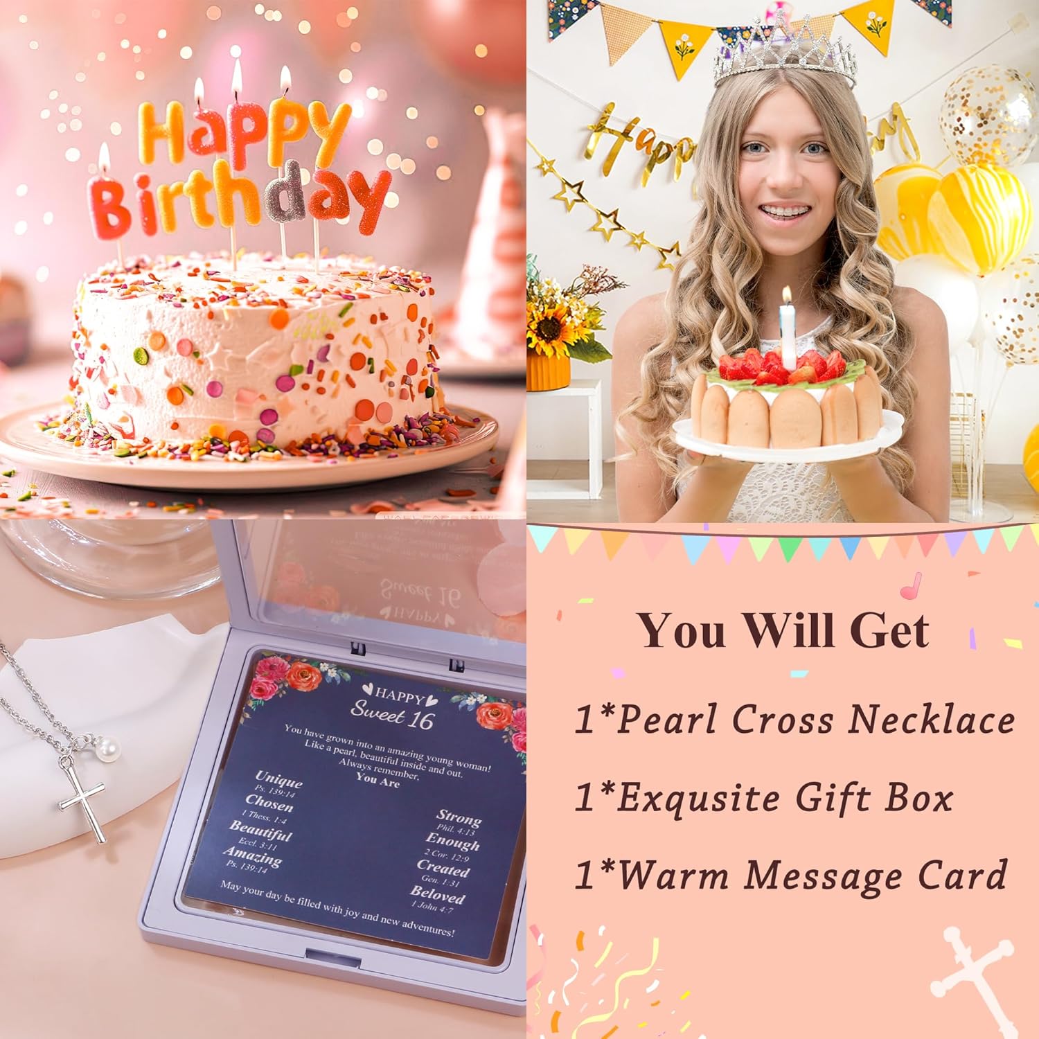 Sereney Happy Birthday Gifts for Girls, Silver Stainless Steel Necklace as 11 13 15 16 Year Old Teens Birthday Gift, Adjustable Cross Pearl Necklace Birthday Gifts for Daughter Granddaughter Niece Girls - Image 5