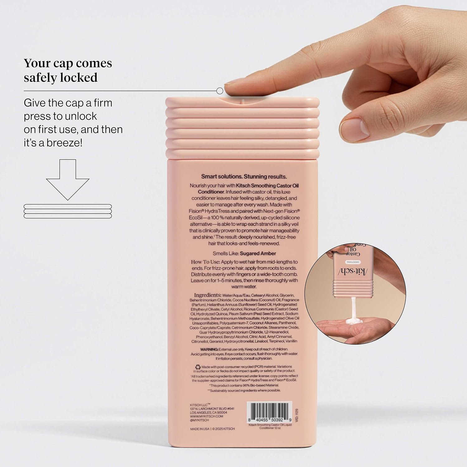 Kitsch Smoothing Castor Oil Liquid Conditioner for Women and Men – Nourishing Hair Conditioner for Dry, Damaged & Frizzy Hair – Clean, Color-Safe Hair Care, Bio-Based Formula, Made in USA – 12 oz - Image 8