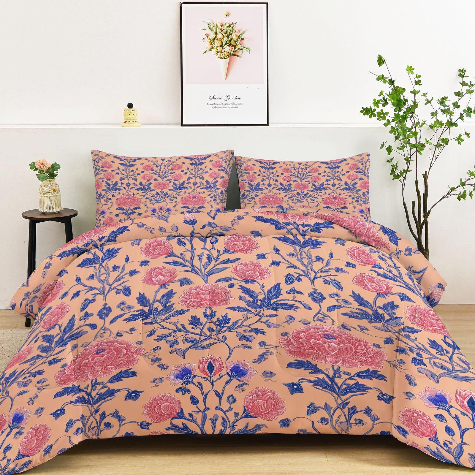 Genérico Edredón Comforter 135 x 200 cm Diseño Infantil Floral Textura Edredon Estampado con Relleno de Fibra, Nórdico Invierno Suave, Ligero, Reversible y Transpirable, Rosa