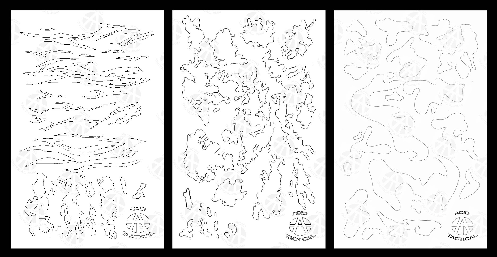 3 Pack Adhesive Sticky Camouflage Airbrush Spray Paint Duracoat Cerakote Gun Rifle Stencils - Army, Tiger, ATACS CAMO