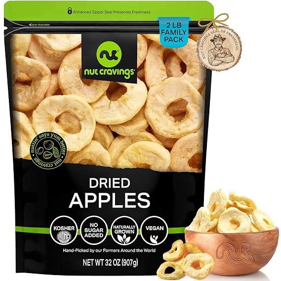NUT CRAVINGS - Dried Apple Rings Slices, No Sugar Added - Chewy Soft Texture (32oz, 2 LB) Bulk Dry Fruits Packed Fresh in Resealable Bag - Sweet Healthy Snack, Naturally Grown, Vegan, Kosher