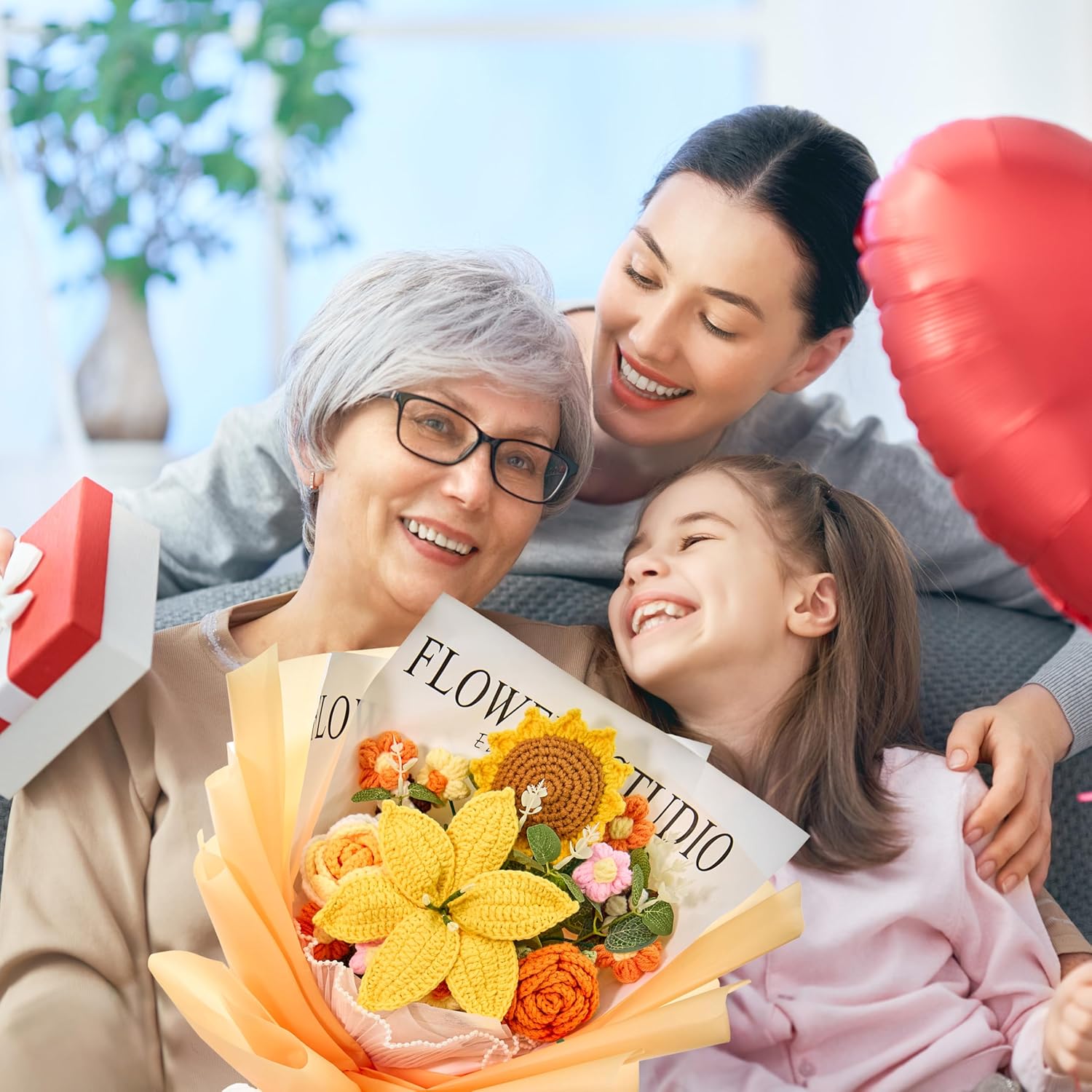 YSHomy Crochet Flowers,Crochet Flower Bouquet with 14 Crochet Flowers, Sunflowers, Roses,Lily Yellow Bouquet for Birthday,Graduation,Valentine's Day,Get Well Gifts (Include Cards) - Image 8