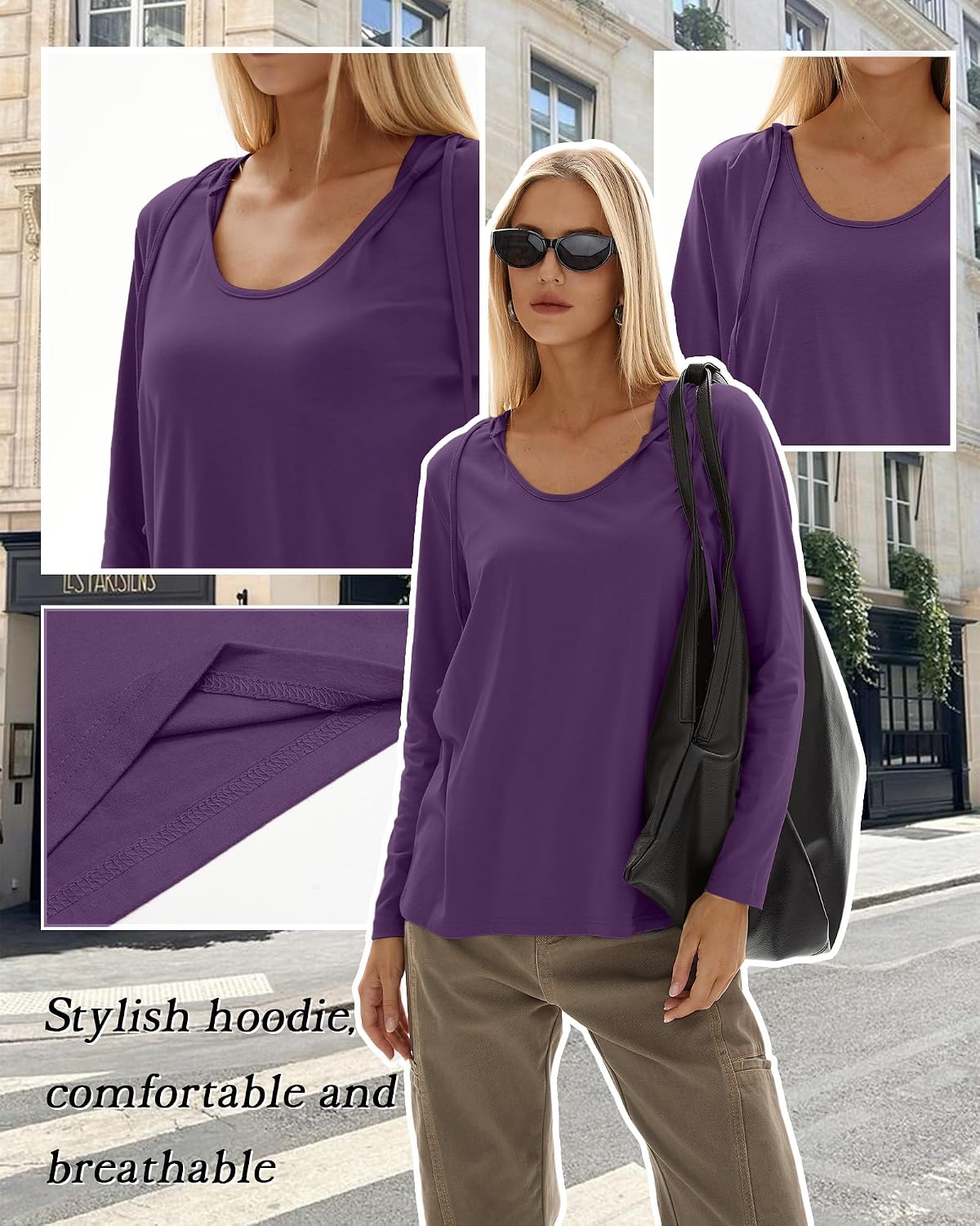 3 Pack Women's Cotton Oversized Hoodies Lightweight Scoop Neck Shirt Long Sleeve Drop Shoulder Casual Sweatshirt