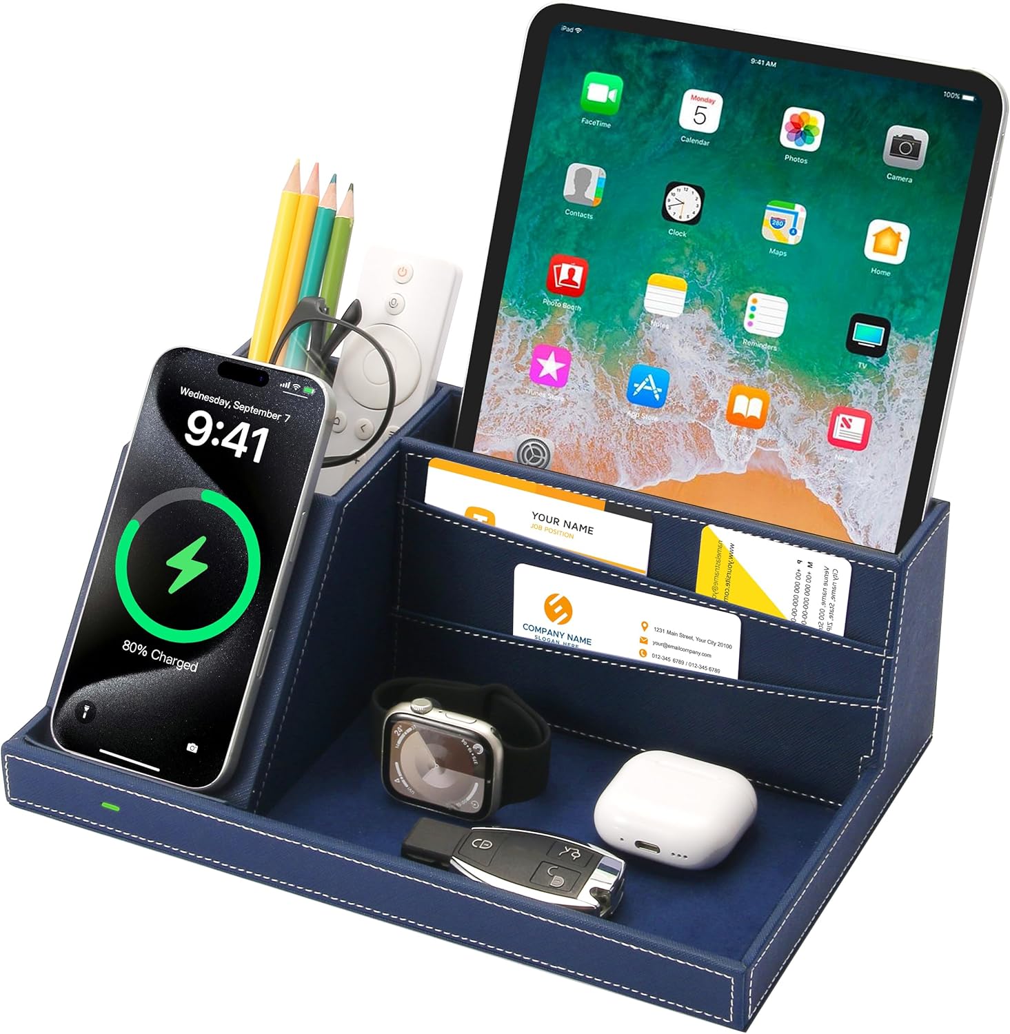 WoodDock Classic Desk Organizer with Charging Slots