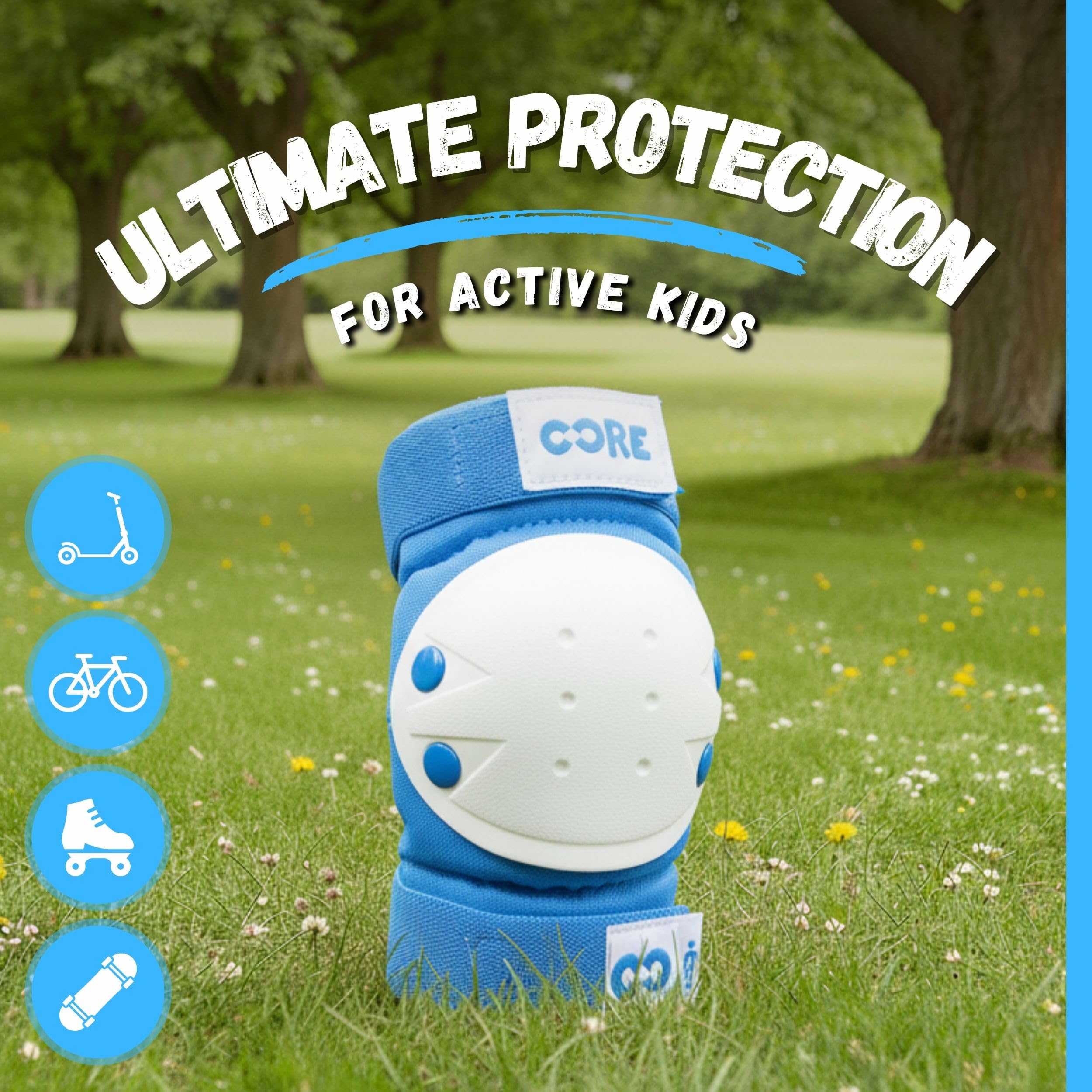 Core Junior Triple Pad Set Knee Pads Elbow Pads Wrist Guards 6 in 1 Protective Gear Set for Kids Youth Adult for Skateboarding Scooter Cycling BMX Skating Skate