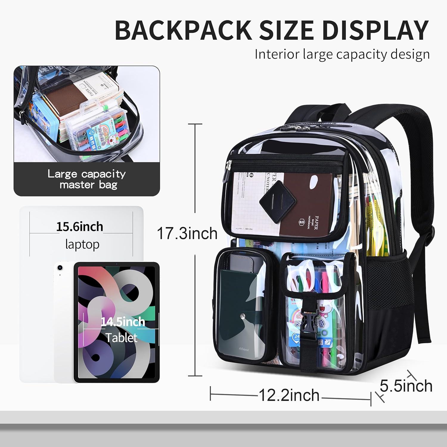 girl transparent casual rucksack,women's water-proof light packsack,black junior high school, high school and college schoolbag,Suitable for 15.6-inch computer backpack. - Image 4