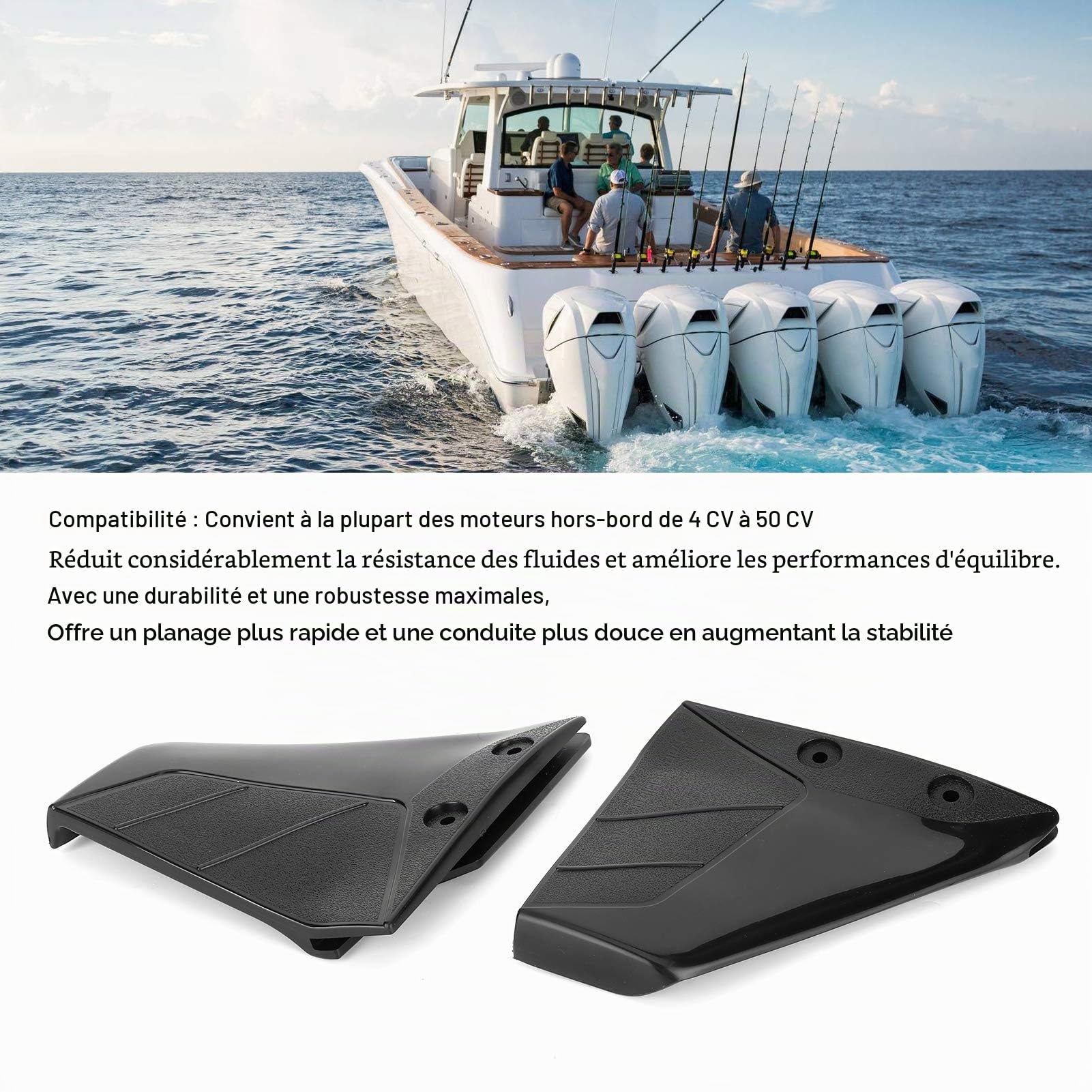 Joyzan Stabilisateur De Bateau, Hydroptère Hors Bord Hydrofoil Petit | Paire Pièces Rechange Yacht Écrou Boulon Moteur Marin Ailerons Enigne Composants Stern Drives pour Moteurs de 4HP à 50HP Noir